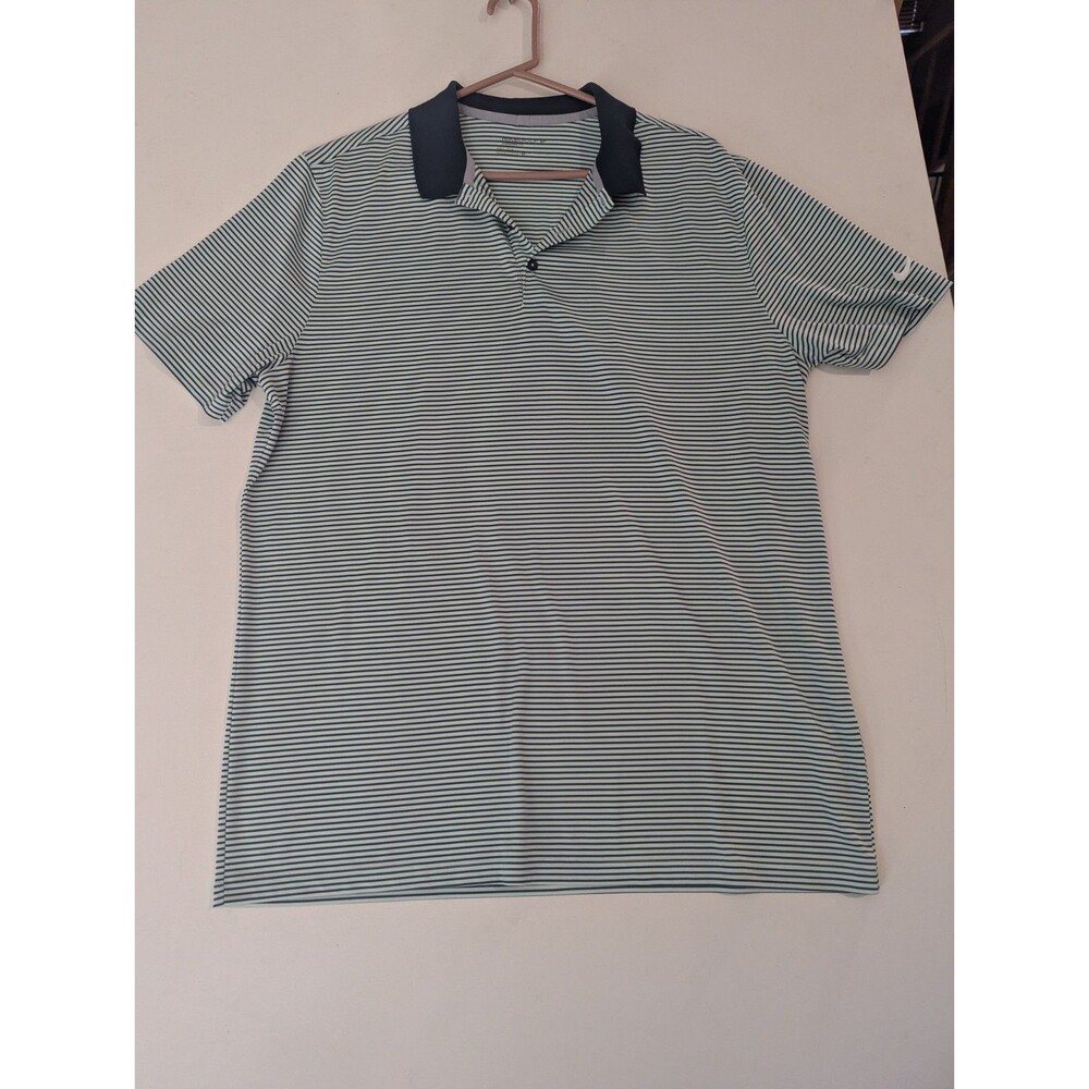 Nike Golf Dri-Fit Polo Shirt Men Size XL Blue Stripe SS Standard Fit Performance